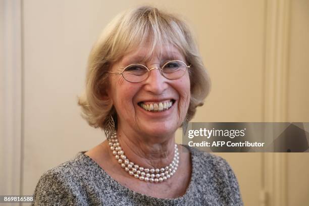 Evelyne Richard press office chief of the Elysee Palace for 48 years, poses in her office at the Elysee Palace, in Paris, on November 3, 2017. She...