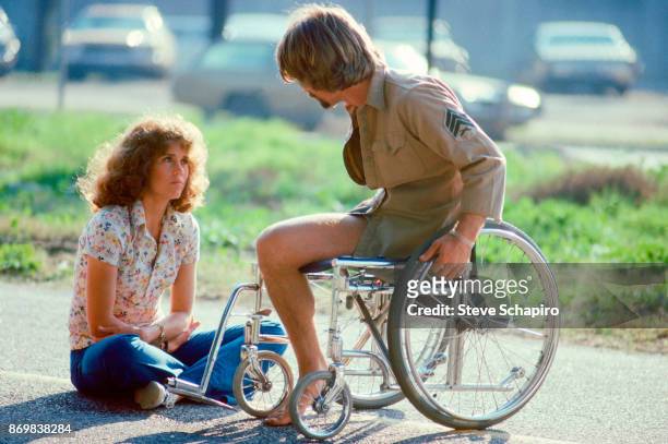 American actors Jane Fonda and Jon Voight in a scene from the film 'Coming Home' , California, 1978.
