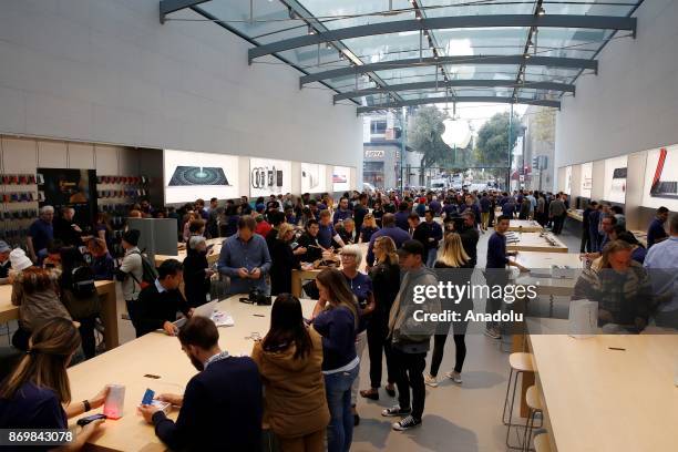 Apple's New iPhone X goes on sale at an Apple Store in California's Palo Alto, United States on November 03, 2017. Thousands amassed outside Apple...