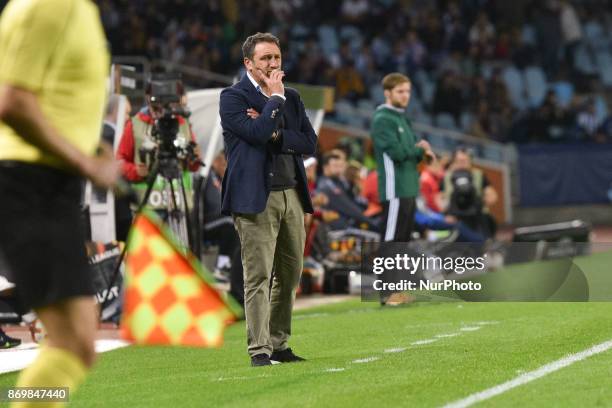 Eusebio Sacristan, head coach of Real Sociedad, during the UEFA Europa League Group L football match between Real Sociedad and FK Vardar at the...