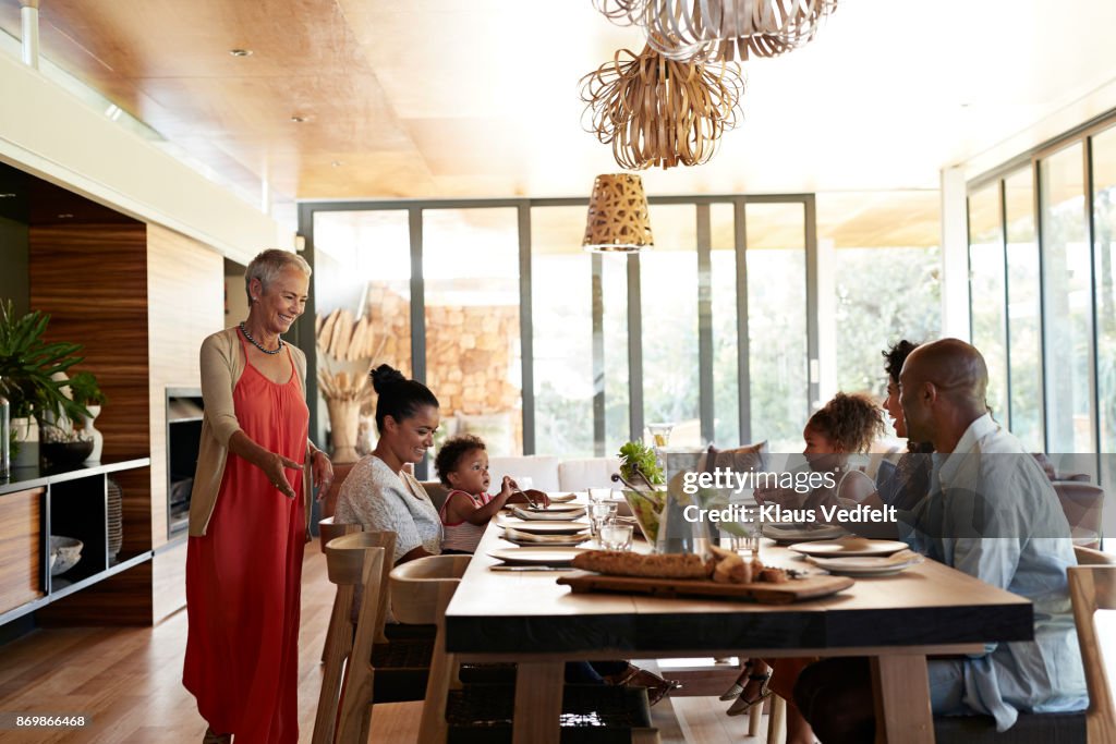 Multigenerational family having weekend lunch