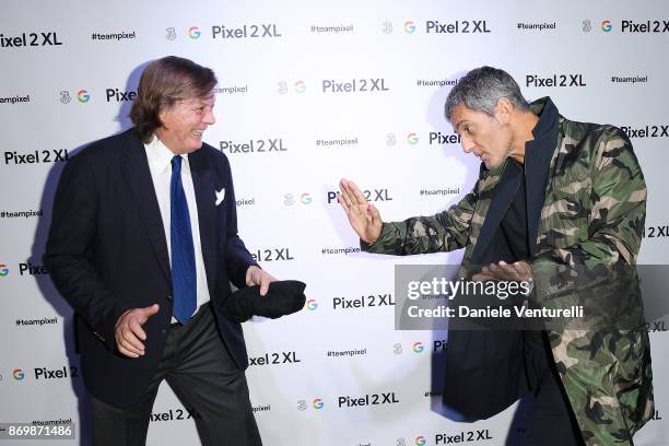 Adriano Panatta and Rosario Fiorello walk a red carpet for 'Borg McEnroe' during the 12th Rome Film Fest at Auditorium Parco Della Musica on November...