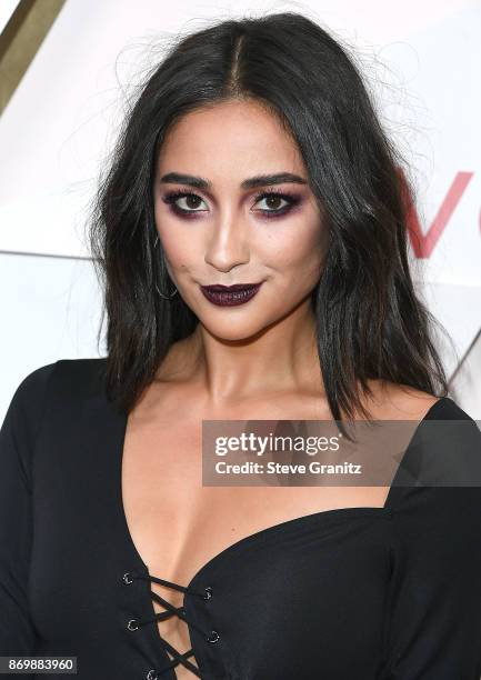 Shay Mitchell arrives at the #REVOLVEawards at DREAM Hollywood on November 2, 2017 in Hollywood, California.