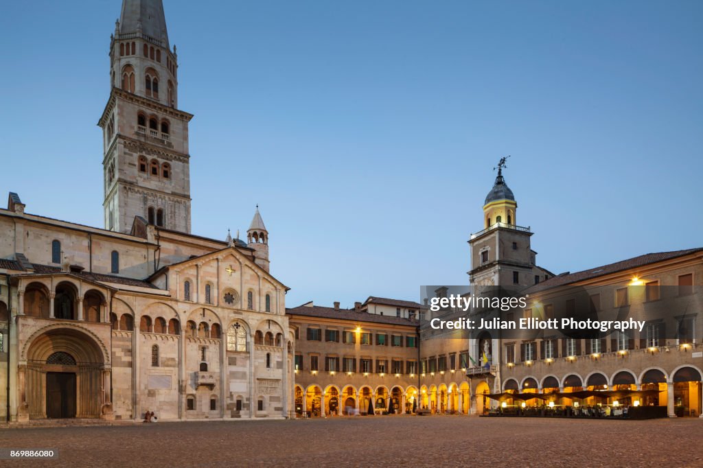 Modena cathedral and Piazza Grande in Modena, Italy.