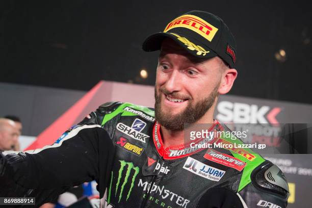 Tom Sykes of Great Britain and Kawasaki Racing Team celebrates the third place at the end of the Superopole 2 of FIM Superbike World Championship in...