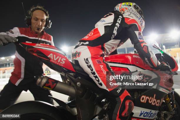 Marco Melandri of Italy and ARUBA.IT RACING-DUCATI starts from box during the FIM Superbike World Championship in Qatar - Race 1 at Losail Circuit on...