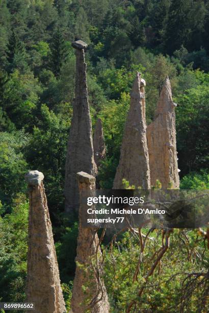 earth pillars in segonzano - cembra stock pictures, royalty-free photos & images
