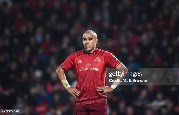 Cork , Ireland - 3 November 2017; Simon Zebo of Munster during the Guinness PRO14 Round 8 match between Munster and Dragons at Irish Independent Park...