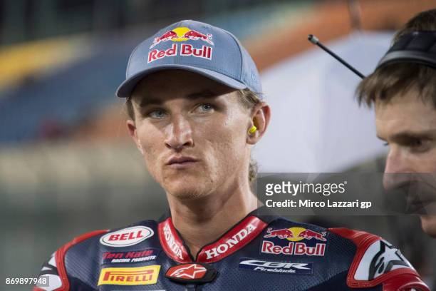 Jake Gagne of USA and Red Bull Honda World Superbike team smiels on the grid during the race 1 of FIM Superbike World Championship in Qatar - Race 1...