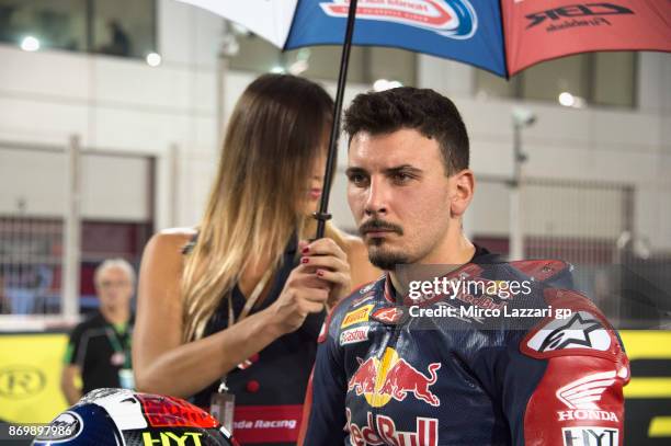 Davide Giugliano of Italy and Red Bull Honda World Superbike team looks on the grid during the race 1 of FIM Superbike World Championship in Qatar -...