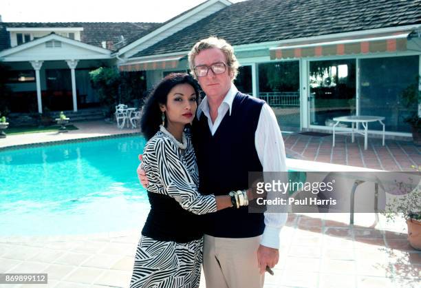 Michael Caine and wife Shakira at their Beverly Hills Home on Davies Drive, the home is close to the infamous Cielo Drive home where Sharon Tate was...