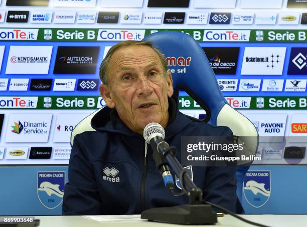 Zdenek Zeman head coach of Pescara Calcio during press conference after the Serie B match between Pescara Calcio and US Citta di Palermo FC at Stadio...