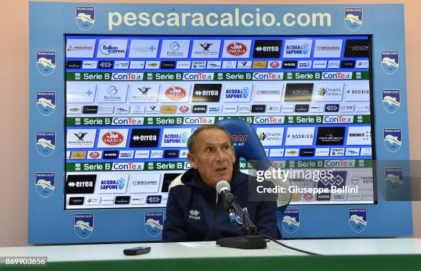 Zdenek Zeman head coach of Pescara Calcio during press conference after the Serie B match between Pescara Calcio and US Citta di Palermo FC at Stadio...