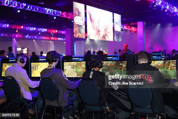 Guests demo the new World of WarCraft game at BlizzCon 2017 at Anaheim Convention Center on November 3, 2017 in Anaheim, California. BlizzCon is the...