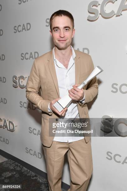 Actor Robert Pattinson with Maverick Award backstage at Trustees Theater during 20th Anniversary SCAD Savannah Film Festival on November 3, 2017 in...