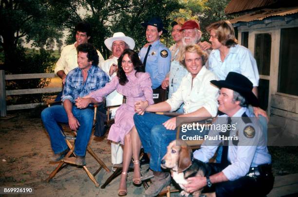 Lucas K. "Luke" Duke Daisy Duke and Beauregard "Bo" Duke and others film the last episode of the The Dukes of Hazzard at CBS Studious, Los Angeles...