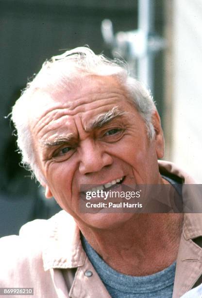 Ernest Borgnine plays Dominic Santini in Airwolf with co star Jan Michael Vincent May 6, 1985 at Van Nuys Airport, Los Angeles, California .