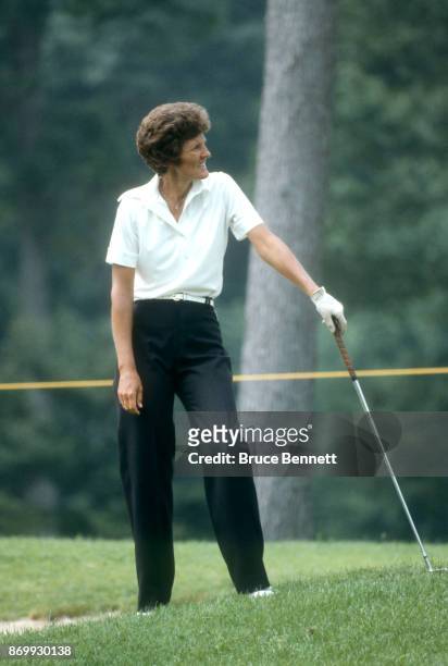 Kathy Whitworth of the United States waits to hit her shot during the 1978 WUI Classic circa August, 1978 at the North Hills Country Club in...