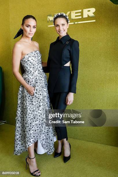 Jodi Gordon and Rachael Finch pose at the Myer Marquee on Derby Day at Flemington Racecourse on November 4, 2017 in Melbourne, Australia.