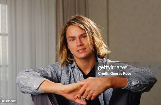 Actor River Phoenix , star of "Stand By Me," playfully poses during a 1988 Los Angeles, California, photo portrait session. Phoenix, a rising young...