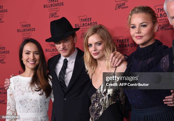 Actors Malaya Rivera Drew, John Hawkes, Samara Weaving and Abbie Cornish attend the premiere of "Three Billboards Outside Ebbing, Missouri" at...