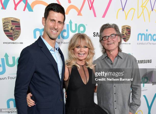 Professional tennis player and honoree Novak Djokovic, founder of The Hawn Foundation and Co-Host Goldie Hawn, and co-host Kurt Russell attend...