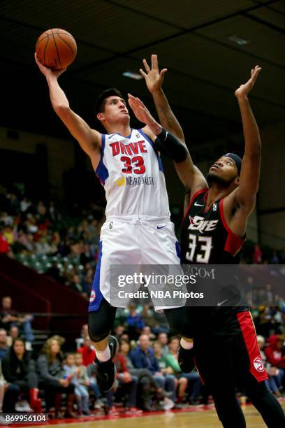 Derek Willis of the Grand Rapids Drive goes to the basket against the Erie Bayhawks on November 3, 2017 at DeltaPlex Arena in Grand Rapids, MI. NOTE...