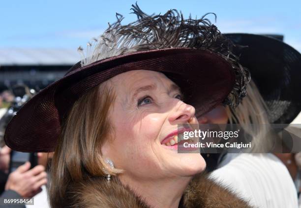 Trainer Gai Waterhouse after the win of Cismontane in Race 4, Lexus Stakes on Derby Day at Flemington Racecourse on November 4, 2017 in Melbourne,...