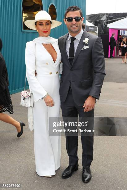 Terry Biviano and Anthony Minichiello attend on Derby Day at Flemington Racecourse on November 4, 2017 in Melbourne, Australia.