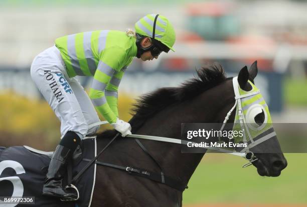 Kathy O'Hara on Black on Gold wins race 4 , during Sydney Racing at Rosehill Gardens on November 4, 2017 in Sydney, Australia.