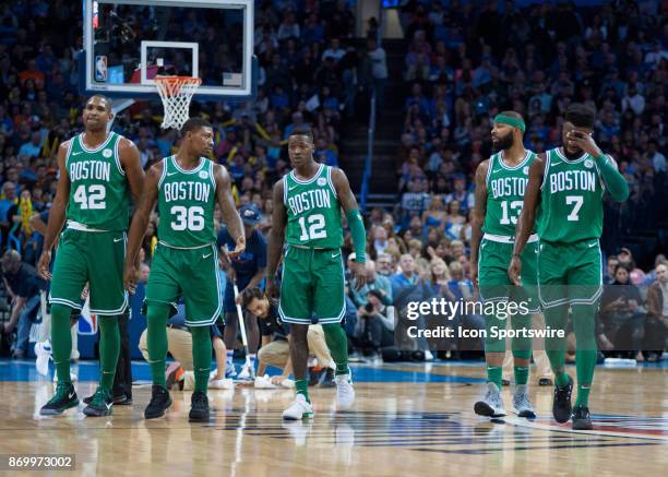 Boston Celtics Center Al Horford Boston Celtics Guard Marcus Smart Boston Celtics Guard Terry Rozier Boston Celtics Forward Marcus Morris Boston...