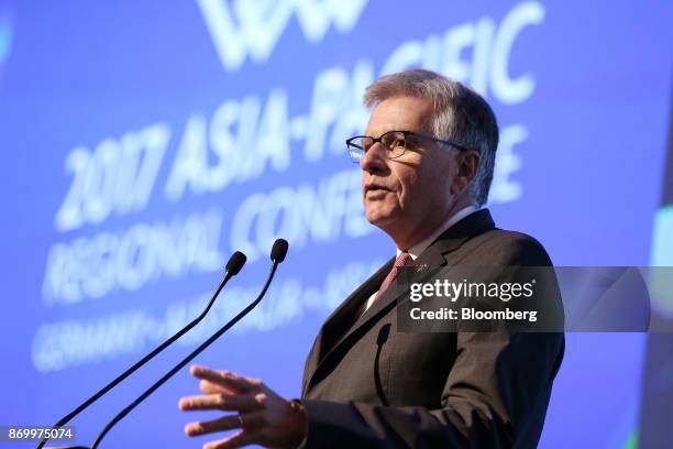 Hubert Lienhard, president and chief executive officer of Voith GmbH, speaks during the Asia-Pacific Regional Conference in Perth, Australia, on...
