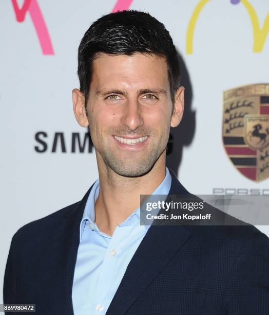 Professional tennis player Novak Djokovic arrives at Goldie's Love In For Kids at Ron Burkle's Green Acres Estate on November 3, 2017 in Beverly...