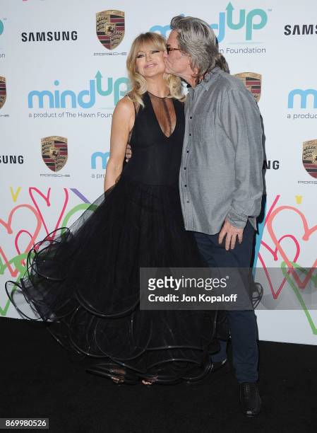 Goldie Hawn and Kurt Russell arrive at Goldie's Love In For Kids at Ron Burkle's Green Acres Estate on November 3, 2017 in Beverly Hills, California.