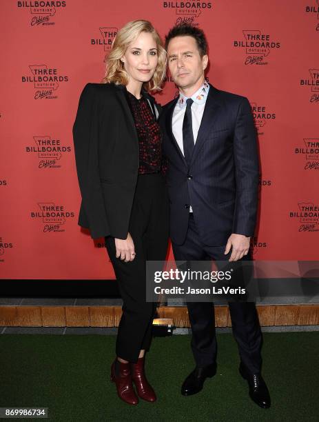 Actress Leslie Bibb and actor Sam Rockwell attend the premiere of "Three Billboards Outside Ebbing, Missouri" at NeueHouse Hollywood on November 3,...