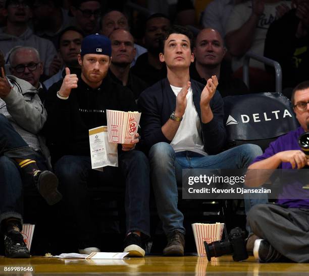 Actor Miles Teller attends the Brooklyn Nets and Los Angeles Lakers basketball game at Staples Center November 3 2017, in Los Angeles, California.