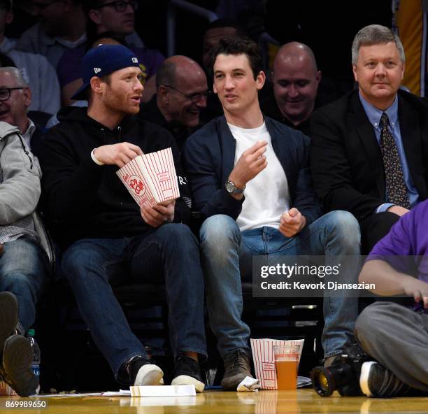 Actor Miles Teller attends the Brooklyn Nets and Los Angeles Lakers basketball game at Staples Center November 3 2017, in Los Angeles, California.