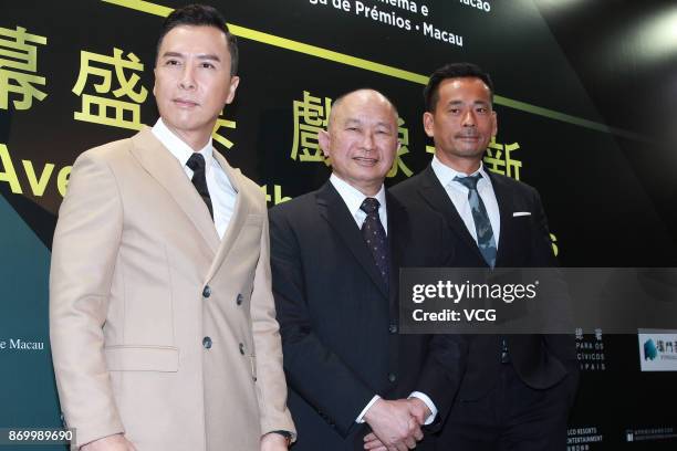 Actor Donnie Yen and director John Woo attend the press conference of the 2nd International Film Festival & Awards Macao on November 3, 2017 in...