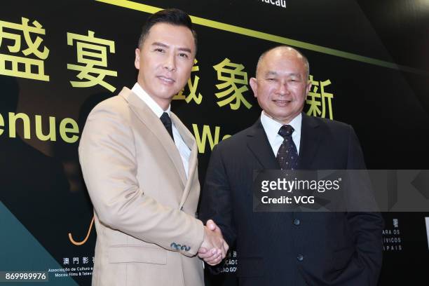 Actor Donnie Yen and director John Woo attend the press conference of the 2nd International Film Festival & Awards Macao on November 3, 2017 in...
