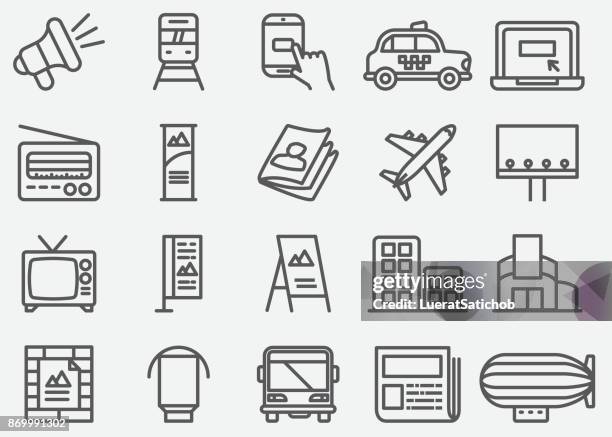 advertising and media line icons - hand on car radio stock illustrations