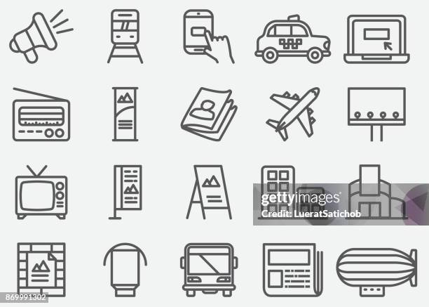 advertising and media line icons - commercial sign stock illustrations