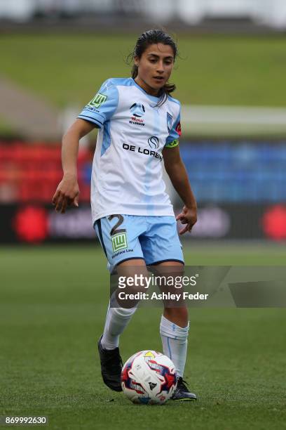 Teresa Polias of Sydney FC in action during the round two W-League match between the Newcastle Jets and Sydney FC at McDonald Jones Stadium on...