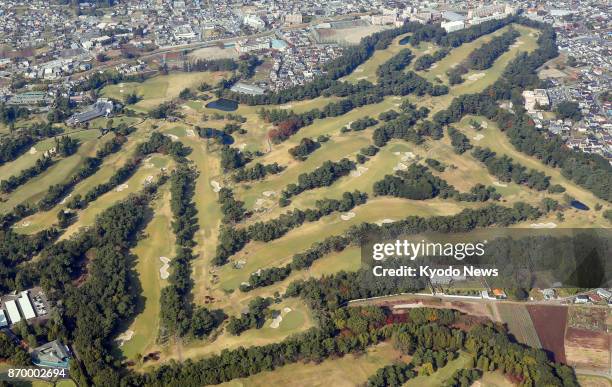 Photo taken Nov. 2 from a Kyodo News helicopter shows Kasumigaseki Country Club in Kawagoe, Saitama Prefecture, where U.S. President Donald Trump is...