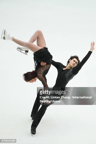 Lorraine Mcnamara and Quinn Carpenter of the United States reacts after compete in the Ice Dance Free Dance on day two of Audi Cup of China ISU Grand...