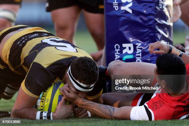 Richaard Arnold of the Perth Spirit scores a try during the NRC Semi Final match between the Vikings and the Spirit at Viking Park on November 4,...