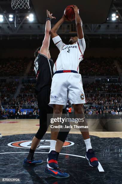 Josh Childress of the Adelaide 36ers drives to the basket during the round five NBL match between Melbourne United and the Adelaide 36ers at Hisense...