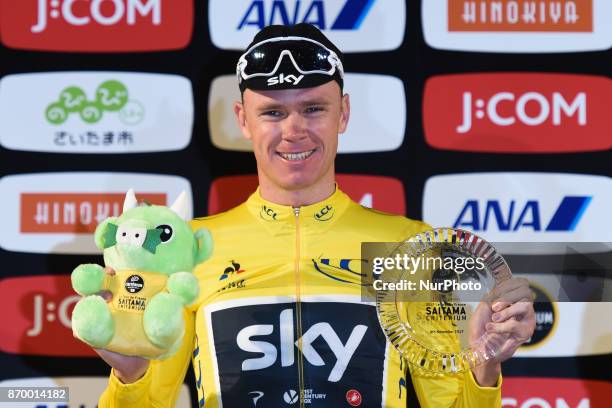 Chris Froome celebrates his win in the Best Mountain rider classification during the 58.9km Main Race, at the 5th edition of TDF Saitama Criterium...