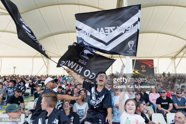 Kiwis fans show their support during the 2017 Rugby League World Cup match between the New Zealand Kiwis and Scotland at AMI Stadium on November 4,...