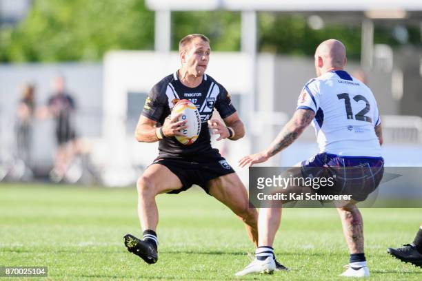 Jason Nightingale of the Kiwis charges forward during the 2017 Rugby League World Cup match between the New Zealand Kiwis and Scotland at AMI Stadium...