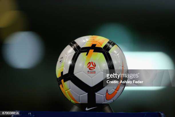 The A-League ball before the game during the round five A-League match between the Newcastle Jets and the Wellington Phoenix at McDonald Jones...